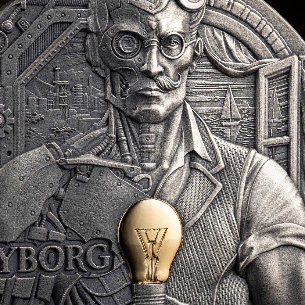 Cyborg 2oz Silver Antique Coin Detail