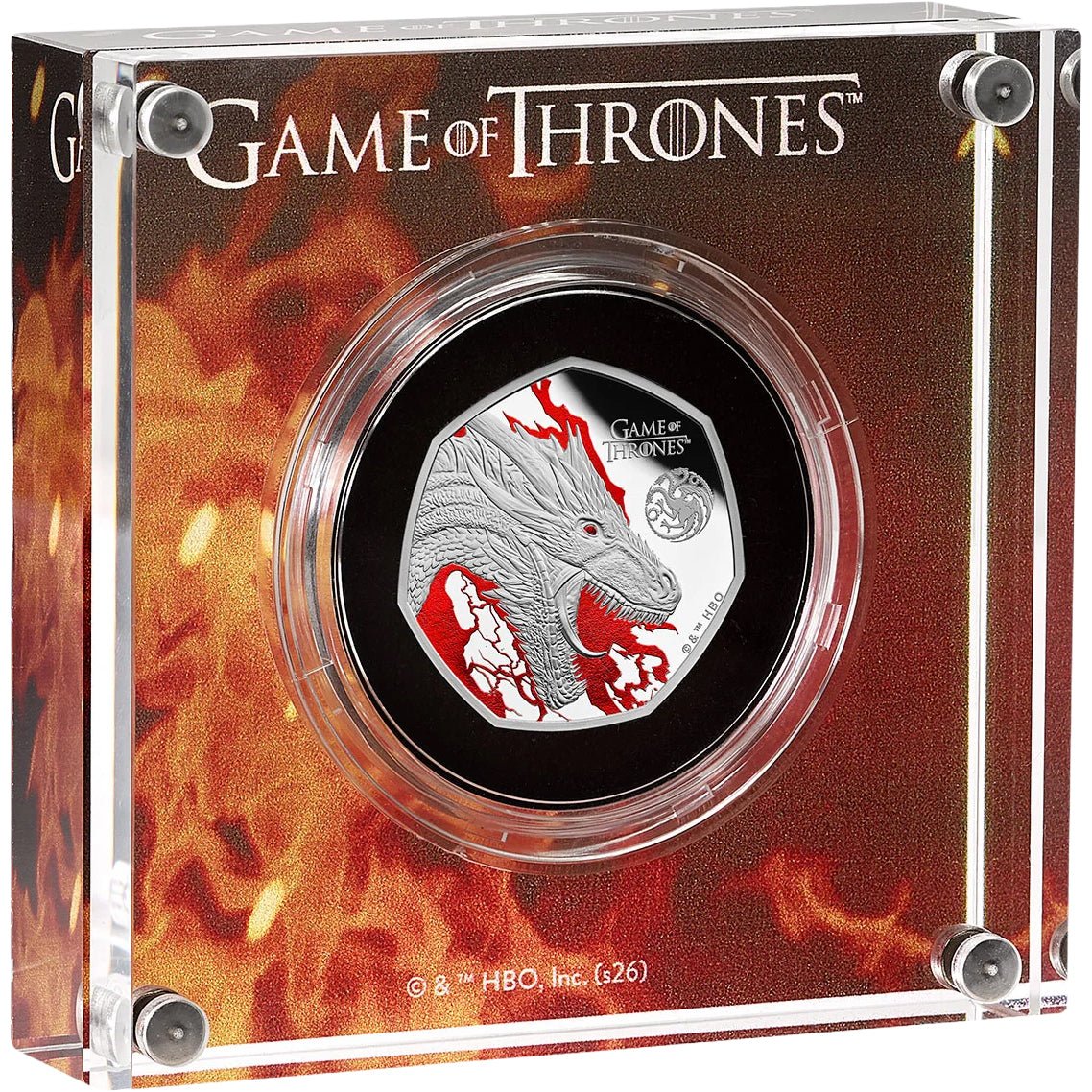 Game Of Thrones (Fire) 2026 UK 50p Silver Proof Colour Coin Case
