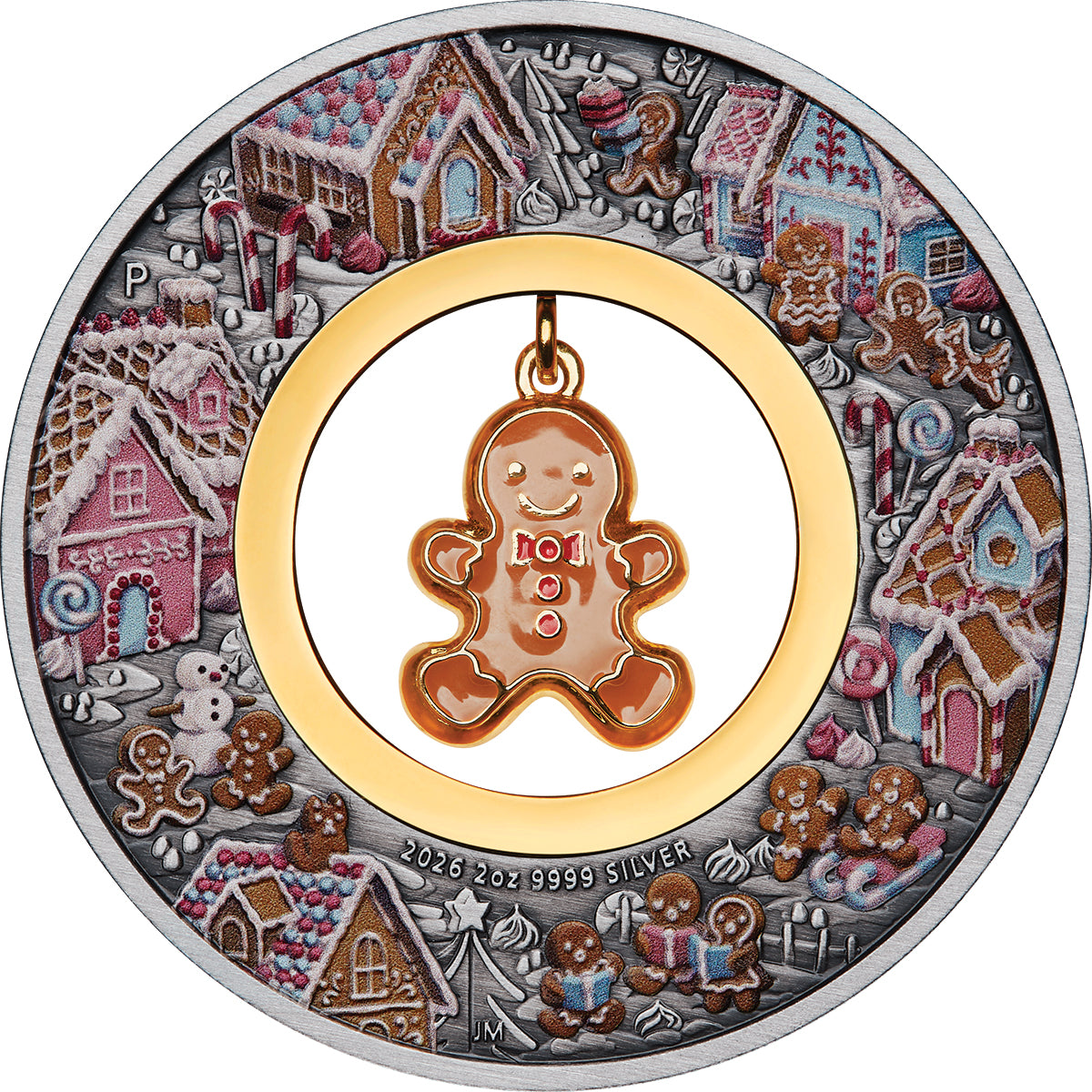 Gingerbread Christmas 2026 2oz Silver Antiqued Coloured Coin Reverse