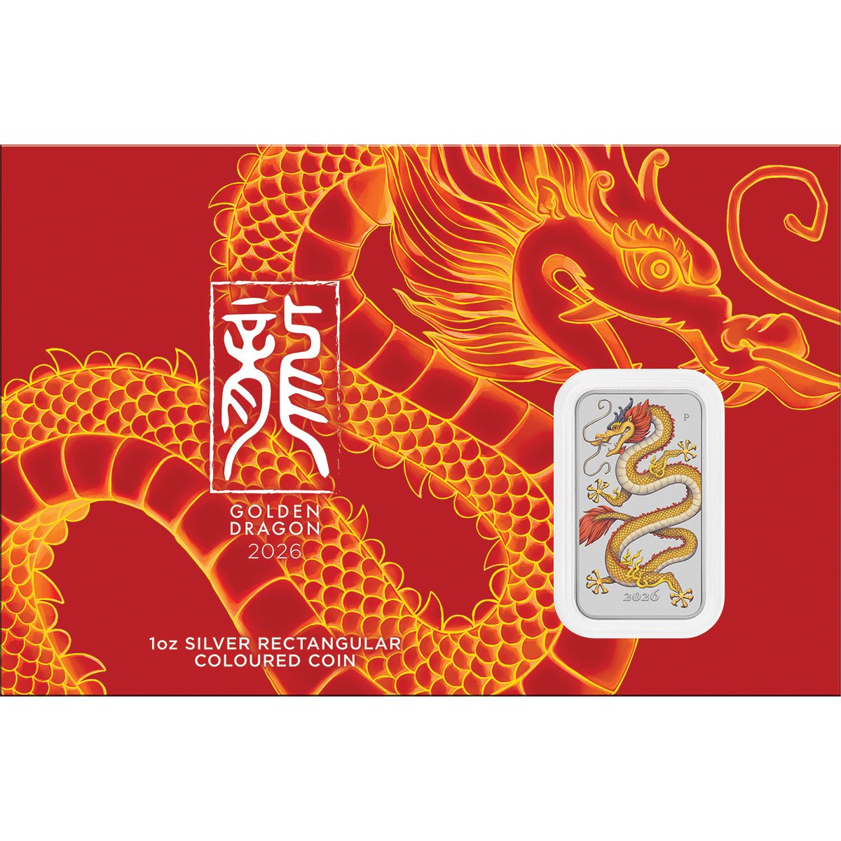 Golden Dragon 2026 1oz Silver Coloured Rectangular Coin In Card
