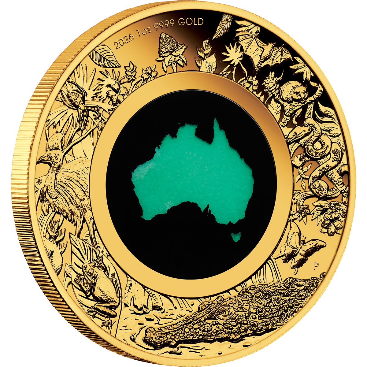 Great Southern Land - 2026 1oz Gold Proof Chrysoprase Coin Angle