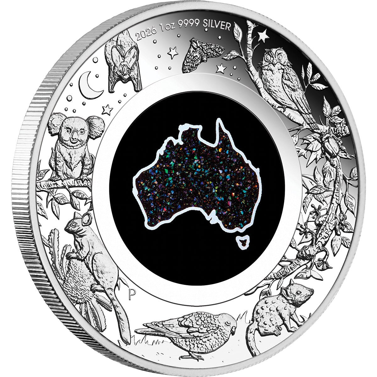 Great Southern Land - Nocturnal - 2026 1oz Silver Proof Opal Coin Angle