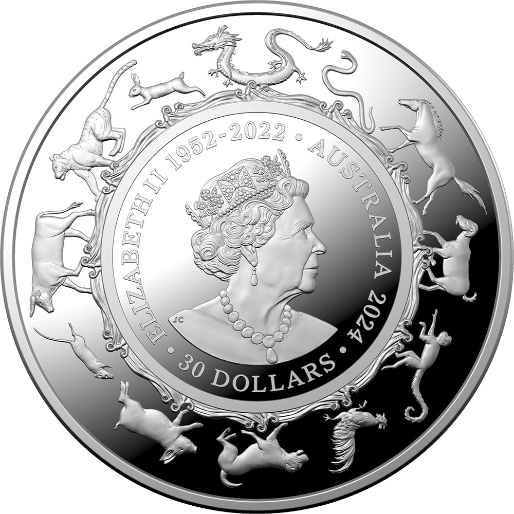 2024 $30 Lunar Year Of The Dragon 1kg Silver Proof Coin Obverse