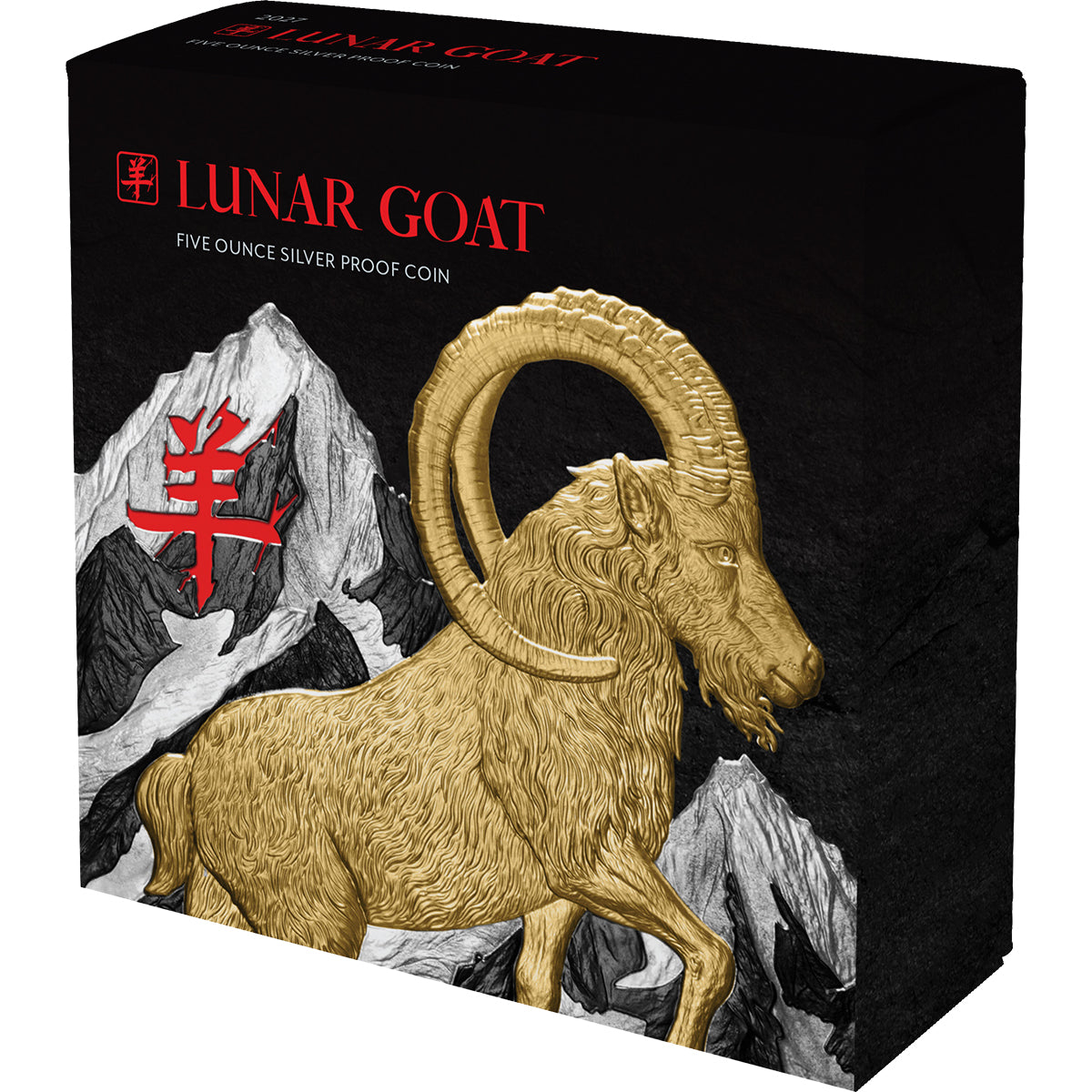 Lunar Year Of The Goat 2027 5oz $10 Gold-Plated Silver Black Proof Coin Shipper