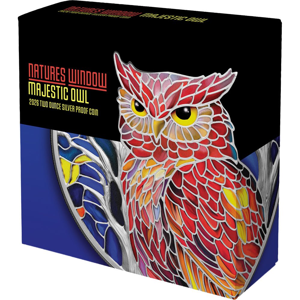 Nature's Window - Majestic Owl 2026 Colour 2oz Silver Proof Coin Shipper