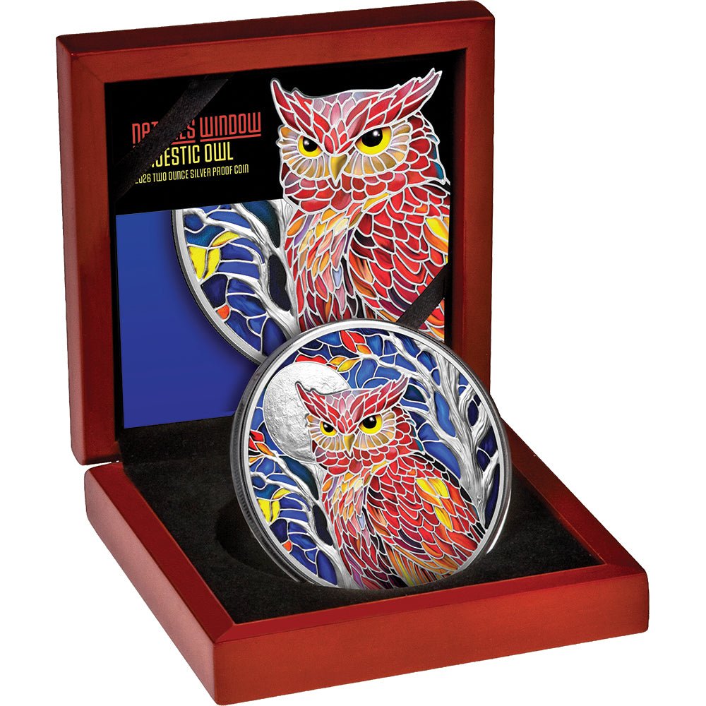 Nature's Window - Majestic Owl 2026 Colour 2oz Silver Proof Coin Case