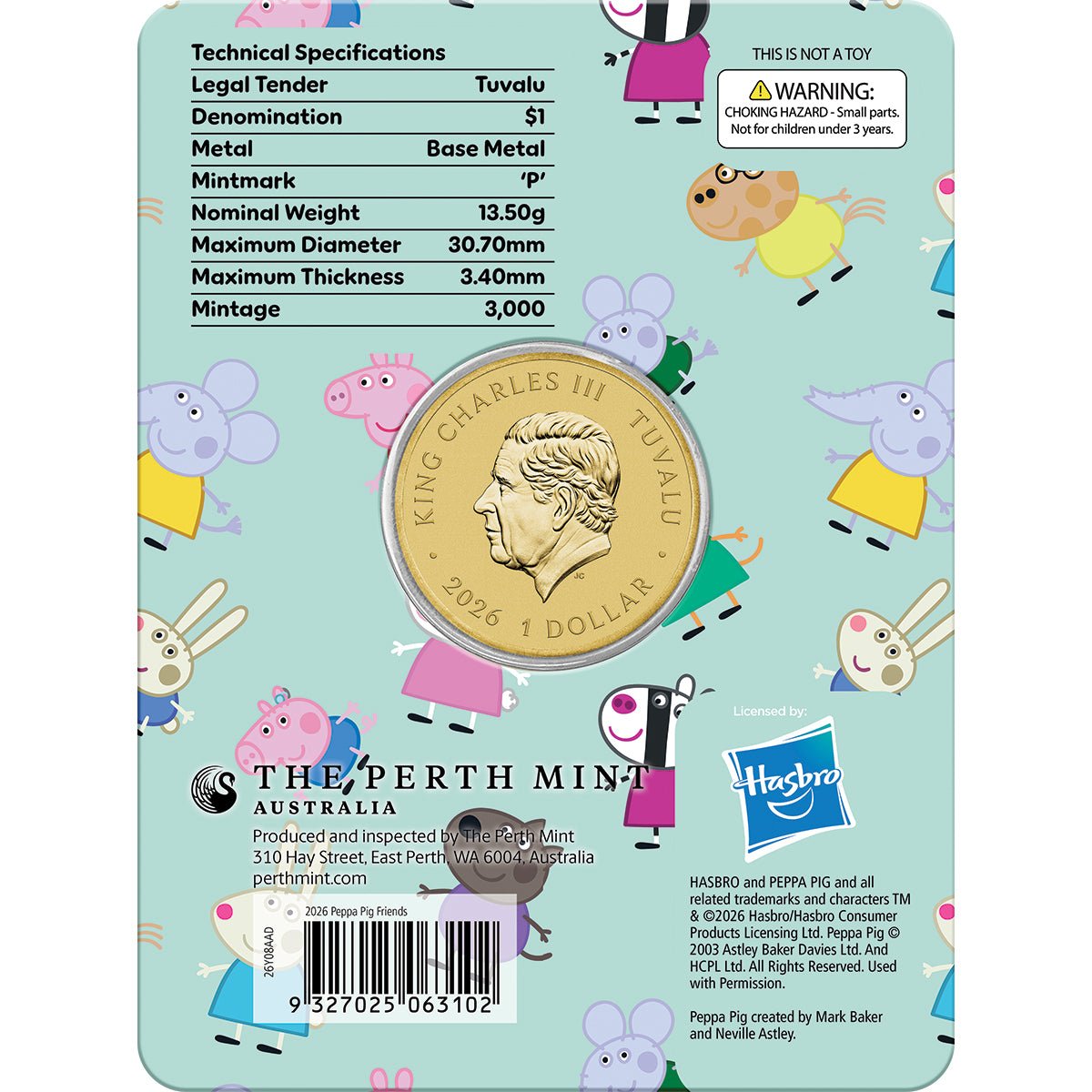 Peppa Pig - Friends 2026 Collector Coin In Card Back