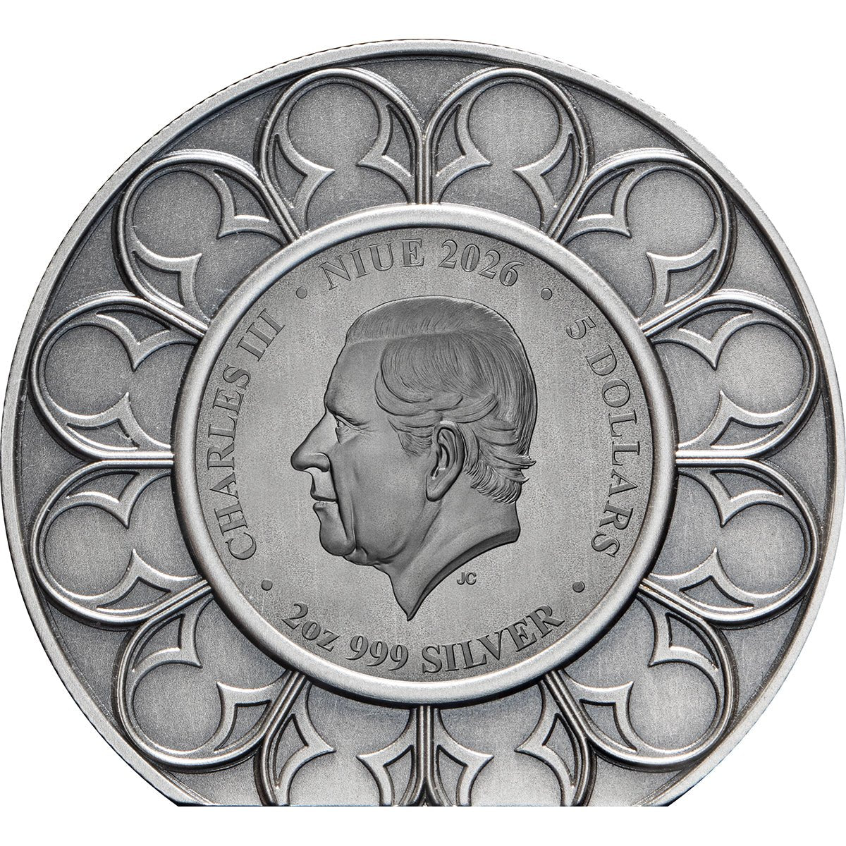 Royal Crown Jewels 2026 $5 Imperial State Crown Ultra High Relief 2oz Silver Antique Coin Obverse