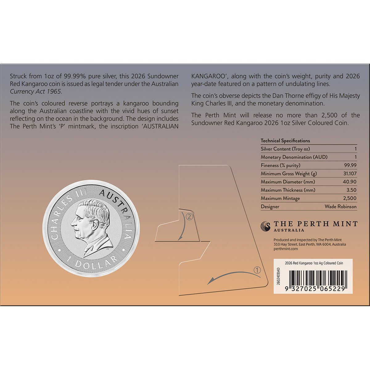 Sundowner Red Kangaroo 2026 1oz Silver Coloured Coin In Card Back