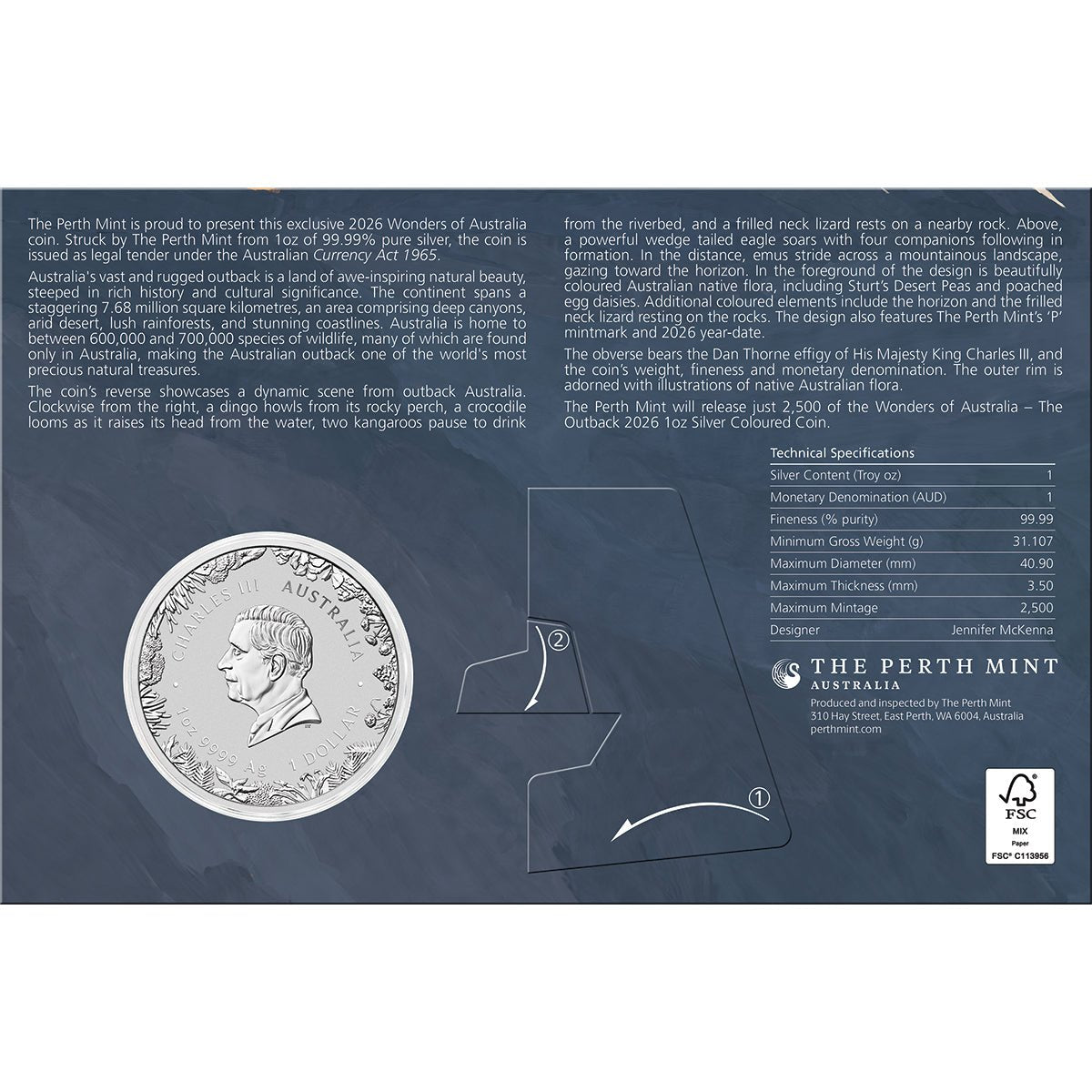 Wonders Of Australia - The Outback 2026 1oz Silver Coloured Coin In Card Back
